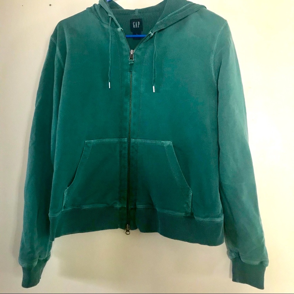 Gap Thermal Lined LS Green Zipper Down Hoodie